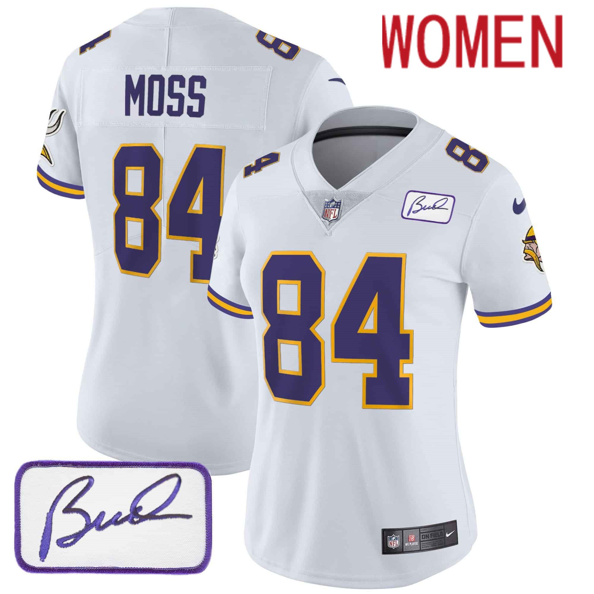 Women Minnesota Vikings #84 Moss White 2024 Nike Bud Grant Patch Classic Limited NFL Jersey style 1